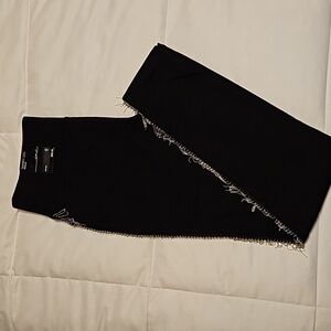 Black pants with silver bead fringe detail